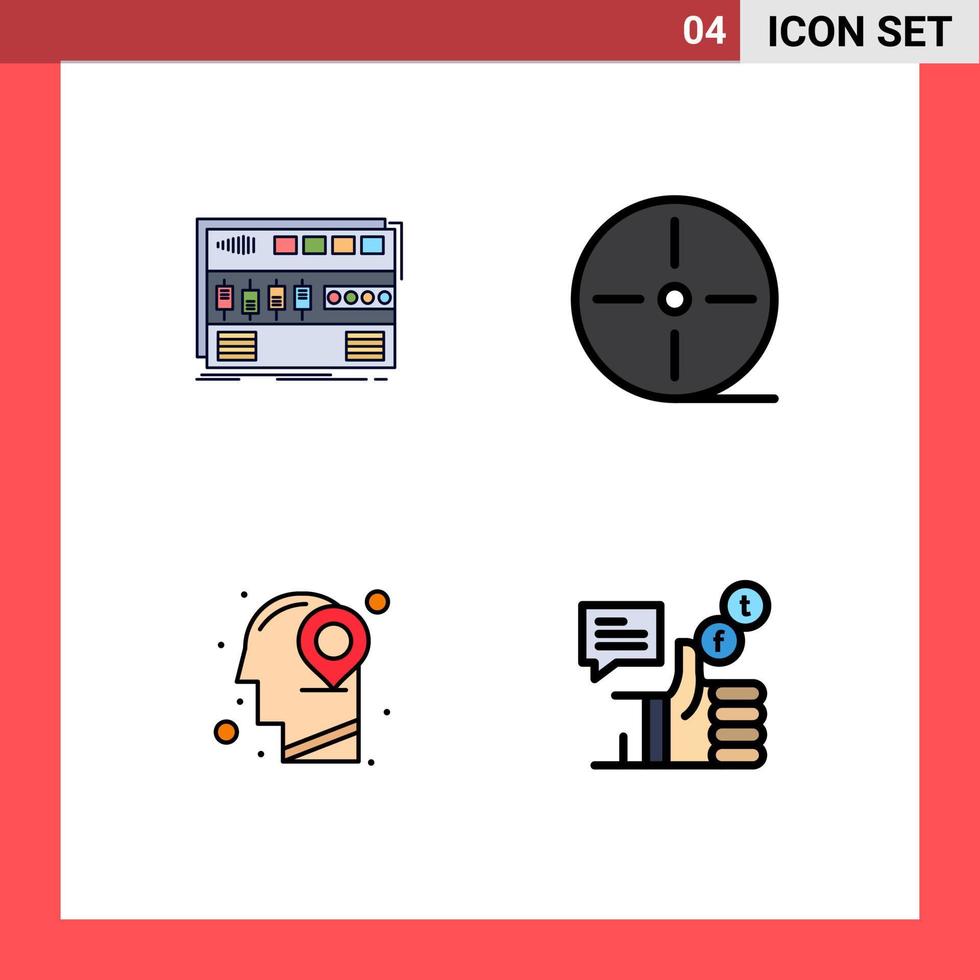 pacote de linha vetorial editável de 4 cores planas de linha preenchida simples de cabeça de áudio mapa de filme de montagem em rack elementos de design vetorial editáveis vetor