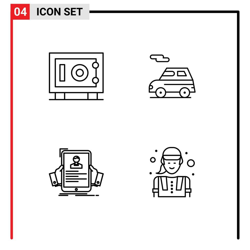 conjunto de pictogramas de 4 cores planas de linhas preenchidas simples de elementos de design de vetores editáveis de perfil de veículo automotivo de contratação de depósito