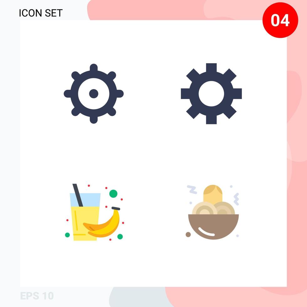 conjunto moderno de pictograma de 4 ícones planos de configurações de suco de engrenagem bebe elementos de design de vetores editáveis de fast food