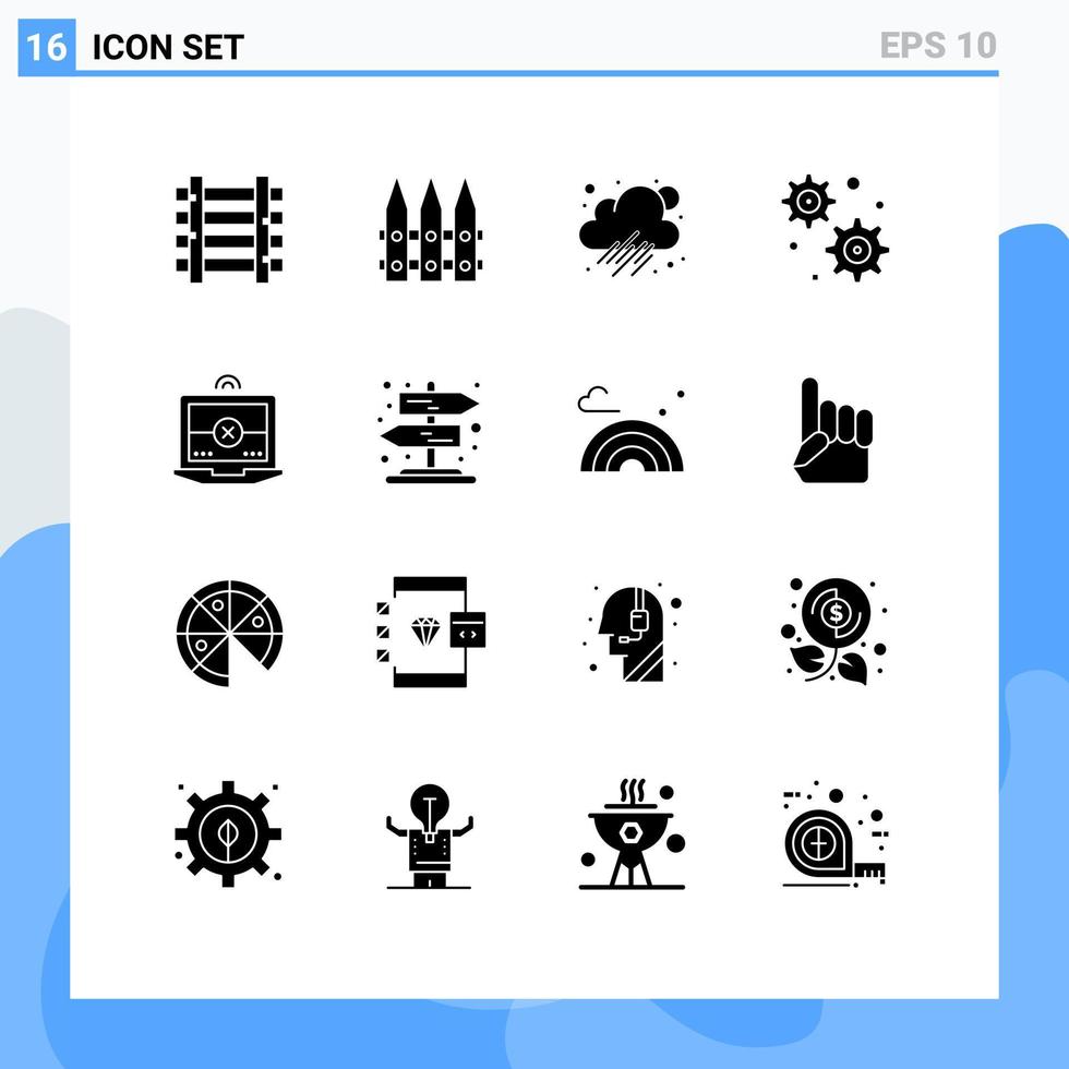 conjunto de 16 glifos sólidos vetoriais na grade para elementos de design vetorial editáveis de negócios de computação em nuvem cruzada rural vetor