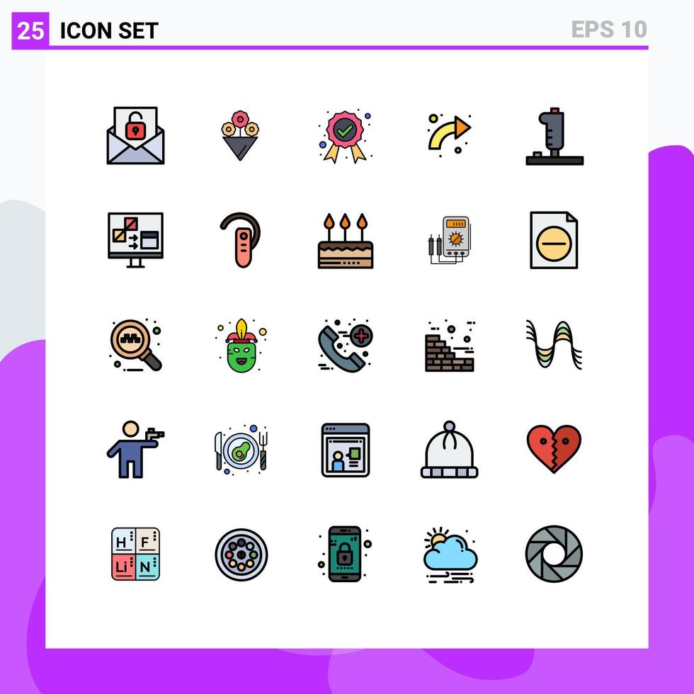 conjunto de pictogramas de 25 cores planas de linha preenchida simples do controlador de jogo rótulo garantido elementos de design de vetores curvos editáveis
