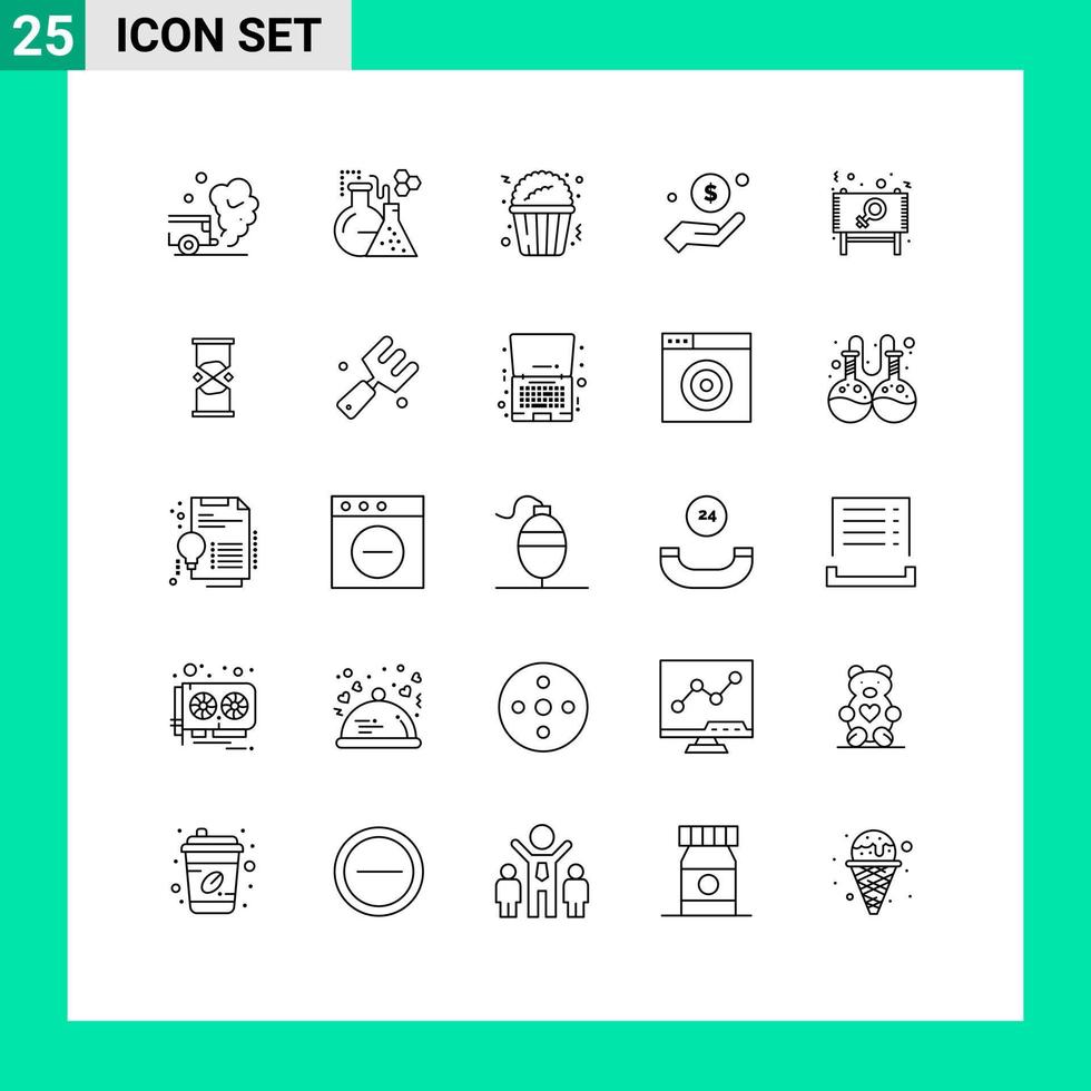 grupo de símbolos de ícone universal de 25 linhas modernas de elementos de design de vetores editáveis de tubo de caridade de anúncio