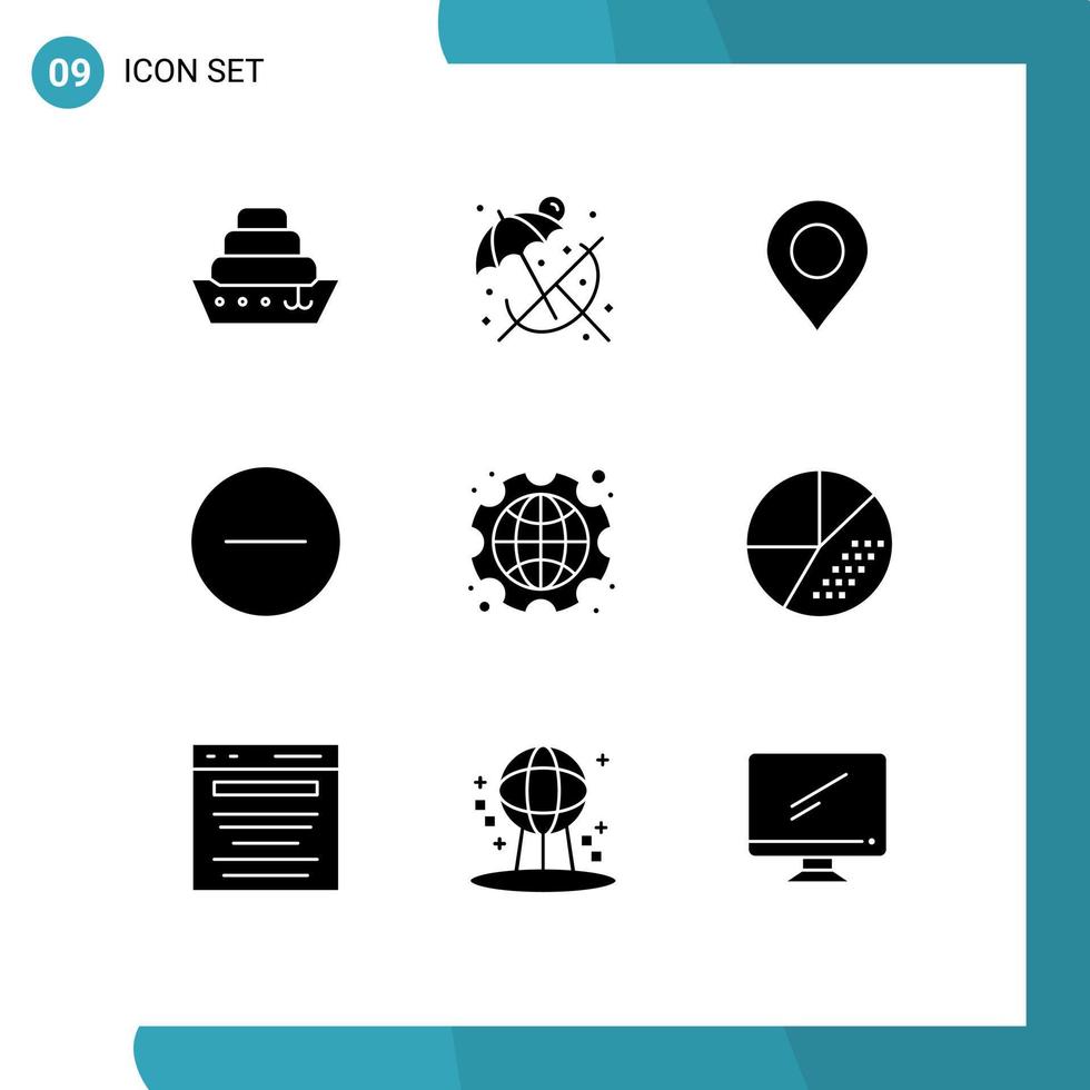 conjunto moderno de pictograma de 9 glifos sólidos de pino do dia do trabalho internacional media player elementos de design de vetores editáveis