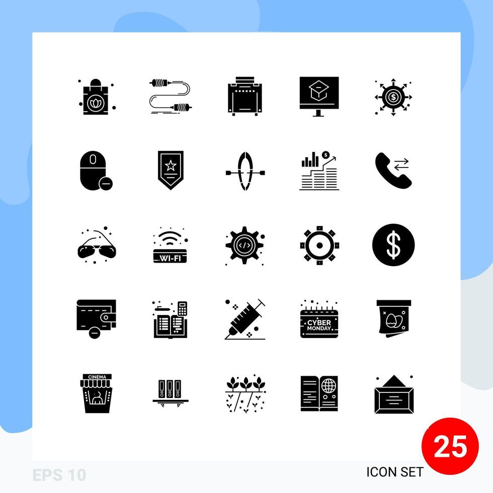 25 ícones criativos sinais modernos e símbolos de conhecimento on-line bolsa de escola de buraco negro elementos de design de vetores editáveis