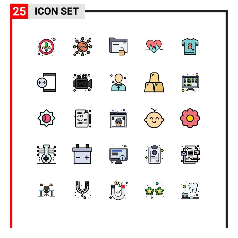 conjunto de 25 sinais de símbolos de ícones de interface do usuário modernos para kit de pasta de pulso pulsação médica elementos de design de vetores editáveis