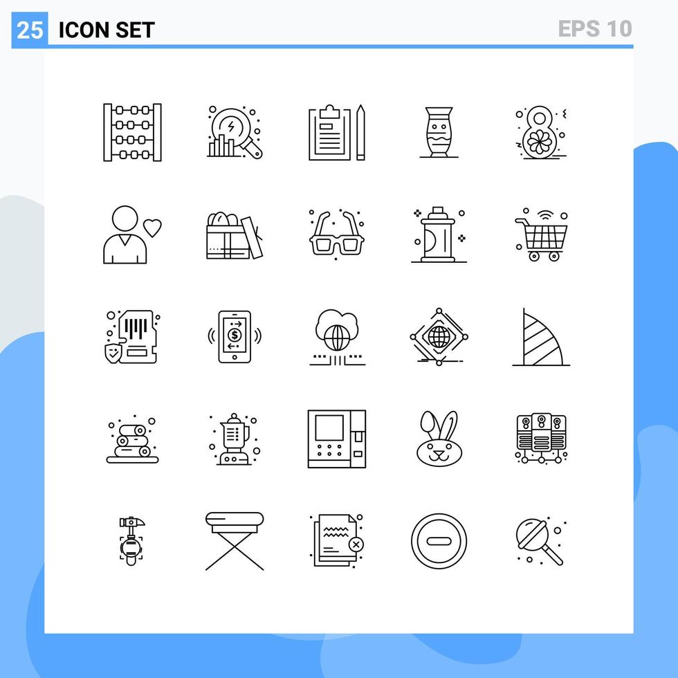 Pacote de 25 linhas de interface do usuário de sinais e símbolos modernos de cerâmica documento da Índia elementos de design de vetores editáveis de cerâmica global