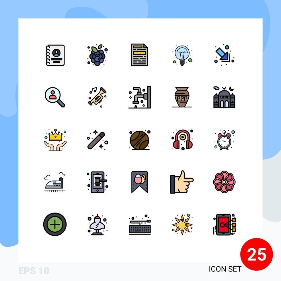 pacote de interface do usuário de 25 cores planas de linha preenchida básica de arquivo de lâmpada para baixo elementos de design de vetores editáveis de eletricidade de luz