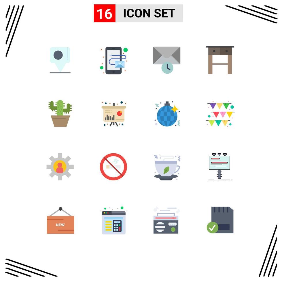 Conceito de 16 cores planas para sites móveis e aplicativos gráfico pote correio natureza mesa pacote editável de elementos de design de vetores criativos