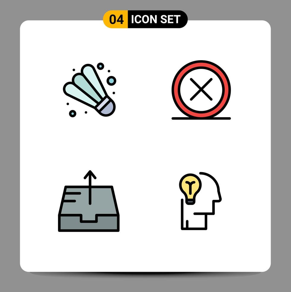 pacote de ícones de vetores de estoque de 4 sinais e símbolos de linha para caixa de saída de badminton cancelar ideia de saída elementos de design de vetores editáveis