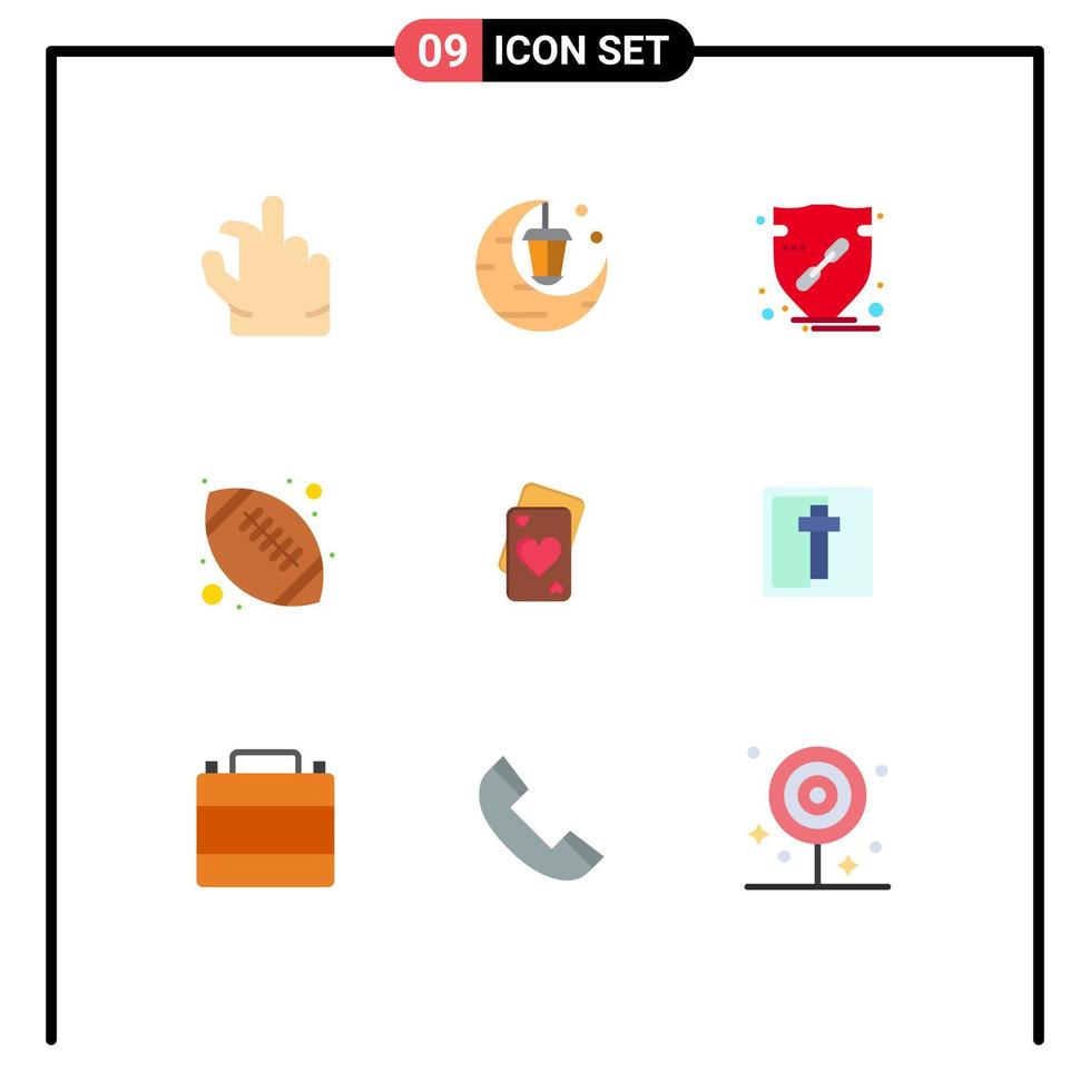 9 pacote de cores planas da interface do usuário de sinais e símbolos modernos do ensino médio de amor verifica elementos de design de vetor editável de bola americana de futebol