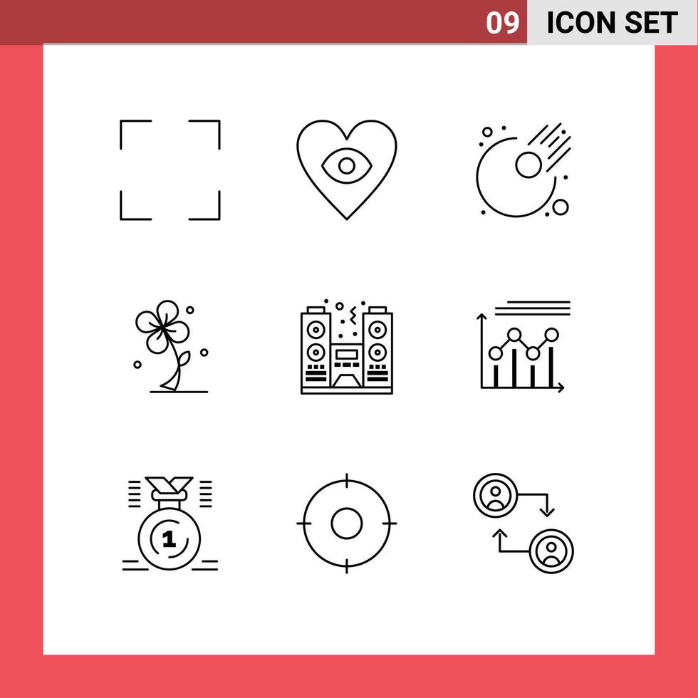 grupo de símbolos de ícone universal de 9 contornos modernos de elementos de design de vetores editáveis de natureza de celebração de meteoro de espectador