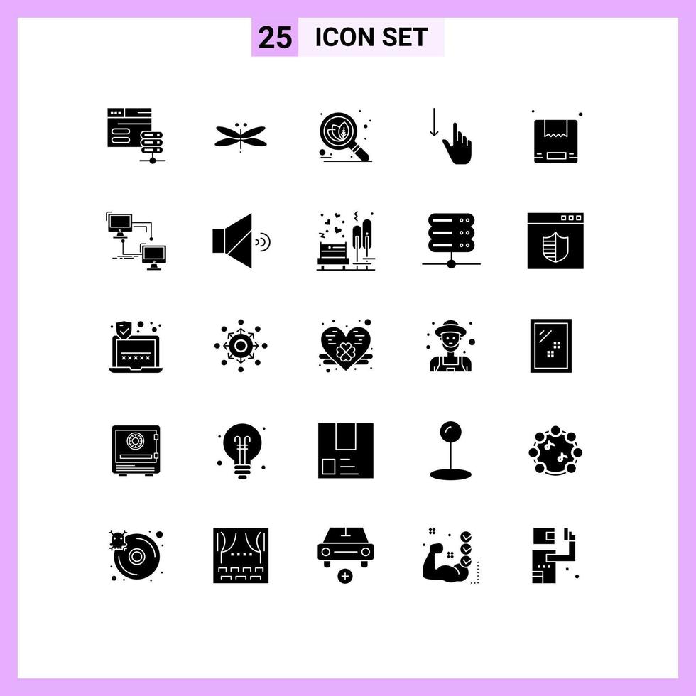 25 interface do usuário pacote de glifos sólidos de sinais modernos e símbolos de gestos de caixa gesto de primavera para baixo elementos de design de vetores editáveis