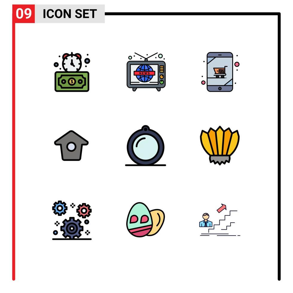 9 interface do usuário pacote de cores planas de linha cheia de sinais e símbolos modernos de decoração de interiores carrinho twitter casa de passarinho elementos de design de vetores editáveis