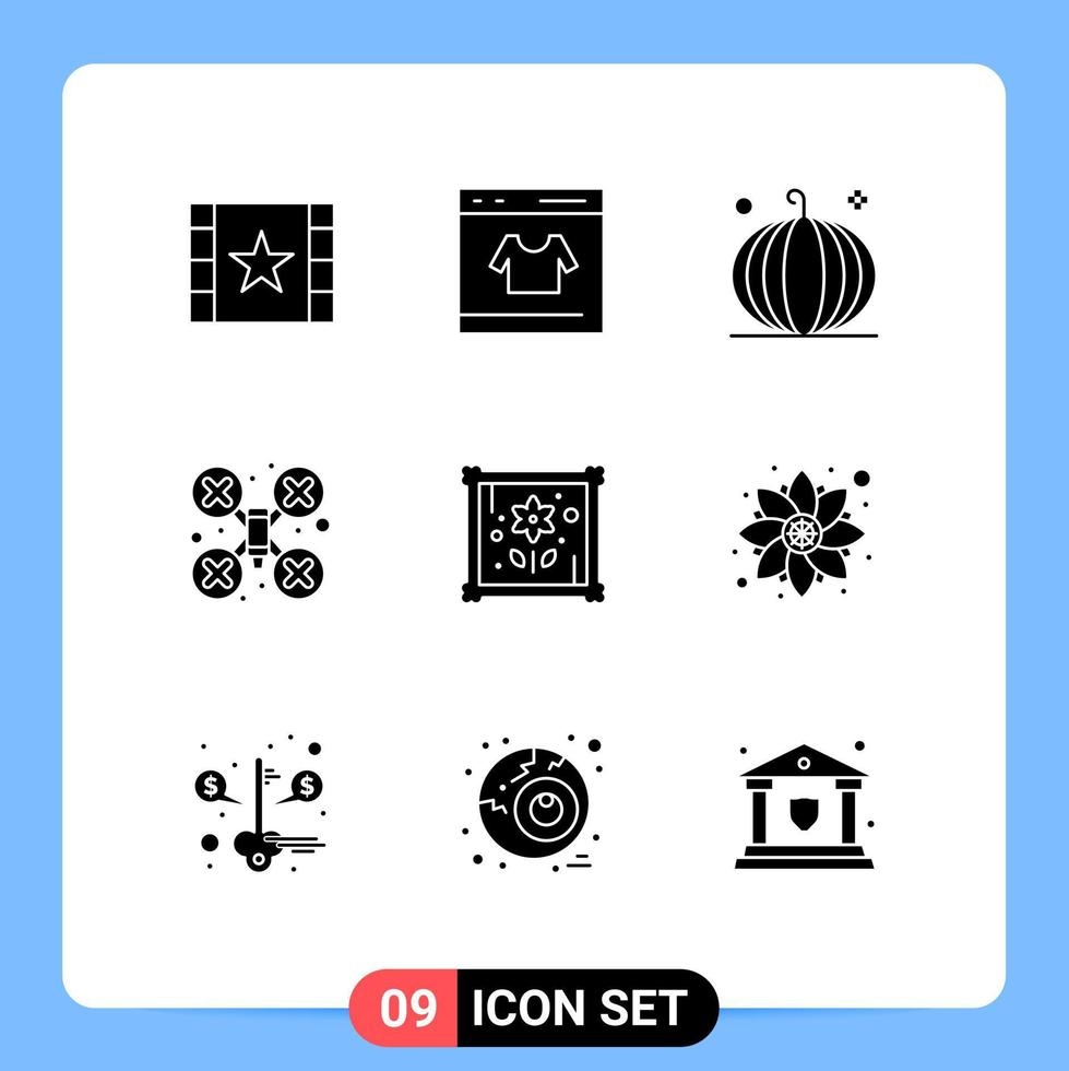 pacote de linha vetorial editável de 9 glifos sólidos simples de câmera de robô drone colheita de elementos de design vetorial editáveis vetor