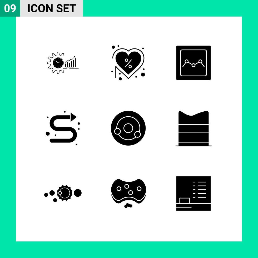 conjunto de glifos sólidos de interface móvel de 9 pictogramas de setas indicadoras análise de gráfico de desconto elementos de design vetorial editáveis vetor