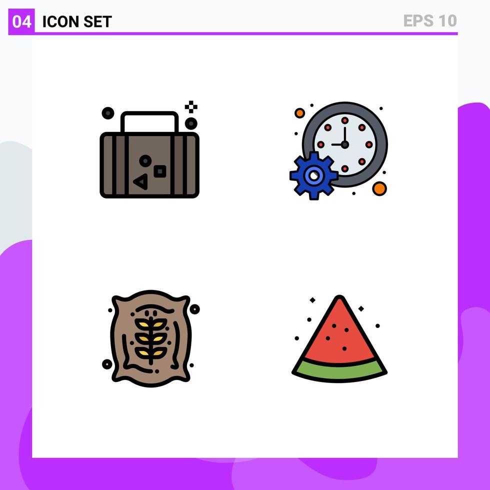 conjunto de 4 sinais de símbolos de ícones de interface do usuário modernos para elementos de design de vetores editáveis de saco de gerenciamento de viagens de tempo de férias