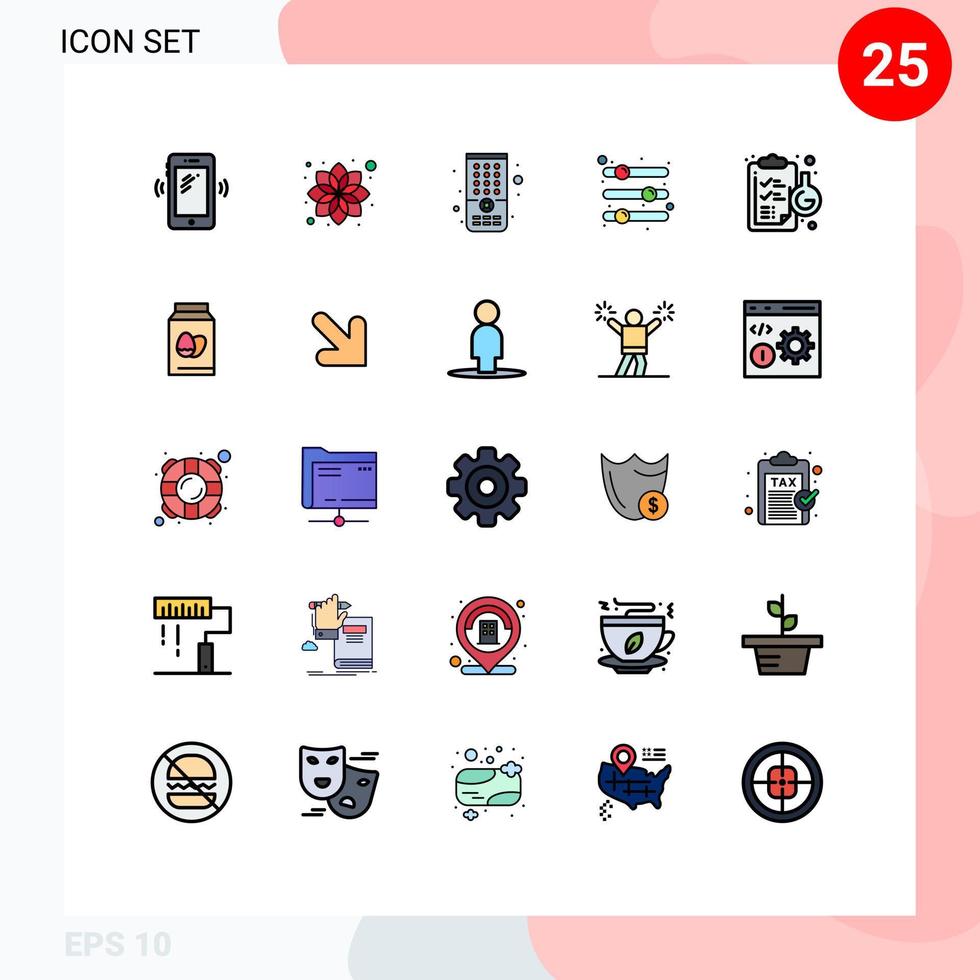 pacote de interface do usuário de 25 cores planas de linha preenchida básica de preferência da área de transferência opções de relaxamento configuração elementos de design de vetores editáveis