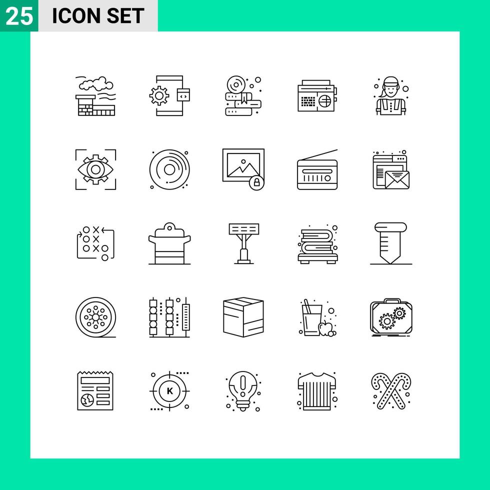 pacote de interface do usuário de 25 linhas básicas de livros de mídia de engenheira de áudio, rádio, elementos de design de vetores editáveis