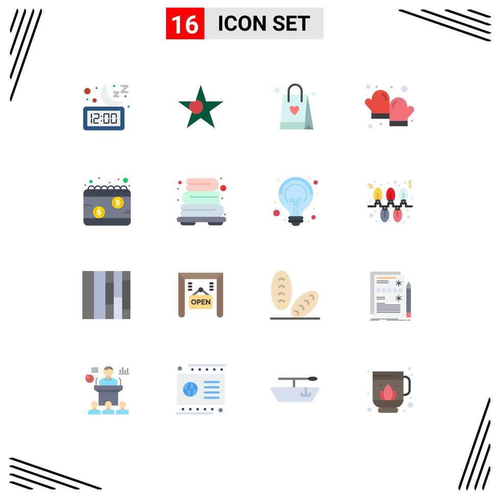 conjunto de 16 sinais de símbolos de ícones de interface do usuário modernos para calendário de dia de pagamento bolsa de compras luva pacote editável de elementos de design de vetores criativos