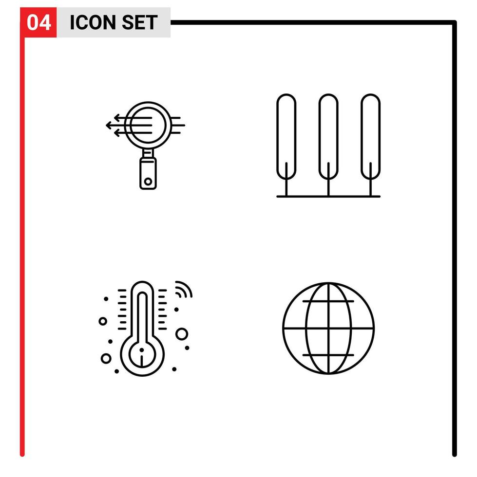 conceito de 4 linhas para sites móveis e aplicativos pesquisa termômetro zoom árvore internet elementos de design vetoriais editáveis vetor