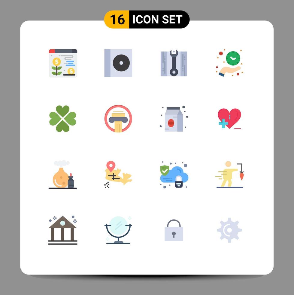 grupo de símbolos de ícone universal de 16 cores planas modernas de pacote editável de tempo de coração de reparo de amor favorito de elementos de design de vetor criativo
