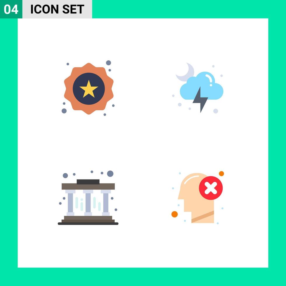 conjunto de 4 pacotes de ícones planos comerciais para pilares de distintivo compras elementos de design de vetores editáveis do cérebro da lua