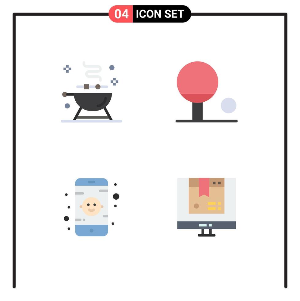 pacote de 4 ícones planos criativos de elementos de design de vetores editáveis de produto de bebê de grelha de caixa de churrasco