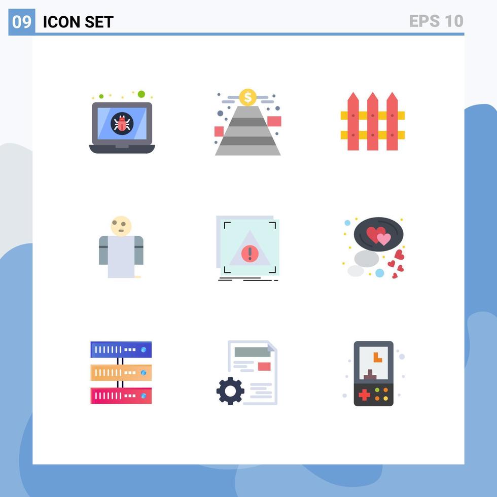 conjunto de cores planas de interface móvel de 9 pictogramas de pessoas de construção de erro negadas mãos elementos de design vetorial editáveis vetor