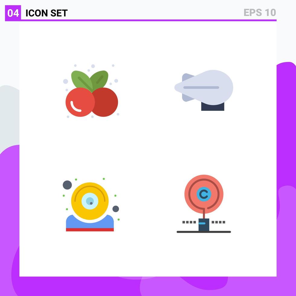 pacote de linha vetorial editável de 4 ícones planos simples de cerejas, conteúdo de zepelim de comida saudável, elementos de design vetorial editáveis vetor