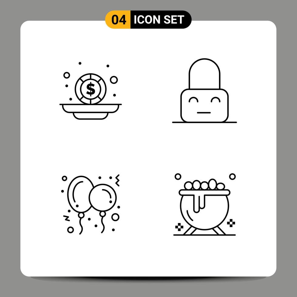 conjunto de linha de interface móvel de 4 pictogramas de moedas de natal de orçamento em elementos de design de vetores editáveis de brinquedo