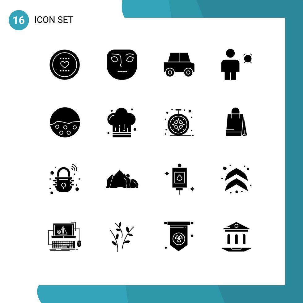 pacote de interface do usuário de 16 glifos sólidos básicos de elementos de design de vetores editáveis de alarme de corpo de automóvel humano de pigmento