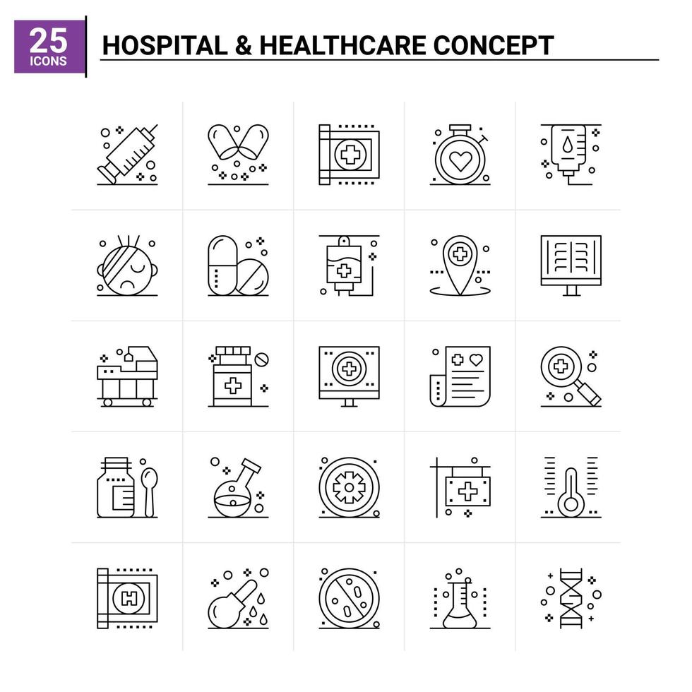 25 conjunto de ícones de conceito de saúde hospitalar de fundo vetorial vetor