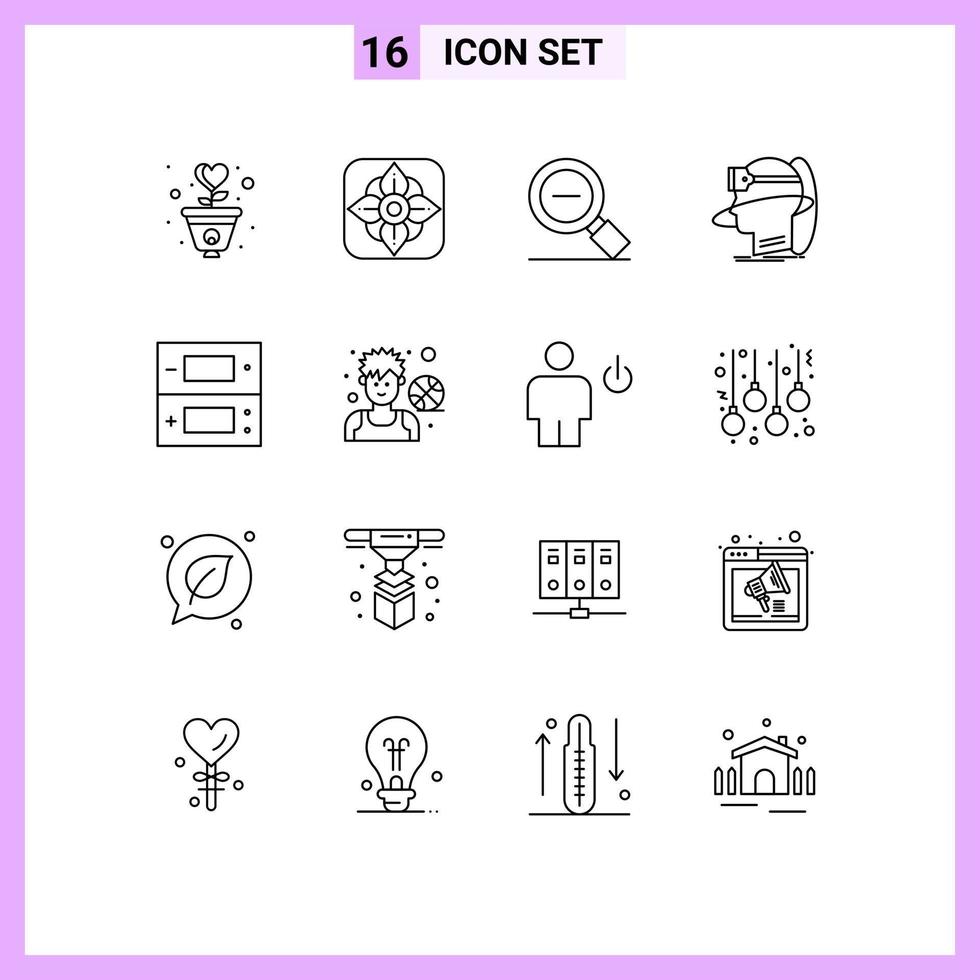 conjunto de esboço de interface móvel de 16 pictogramas de realidade virtual menos elementos de design de vetores editáveis de zoom de homem