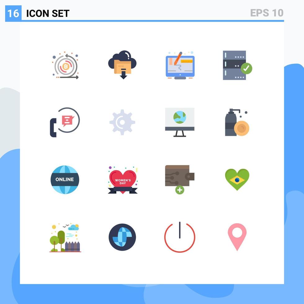 16 símbolos de sinais de cores planas universais de pacote editável de tela de backup de computação de banco de dados de elementos de design de vetores criativos