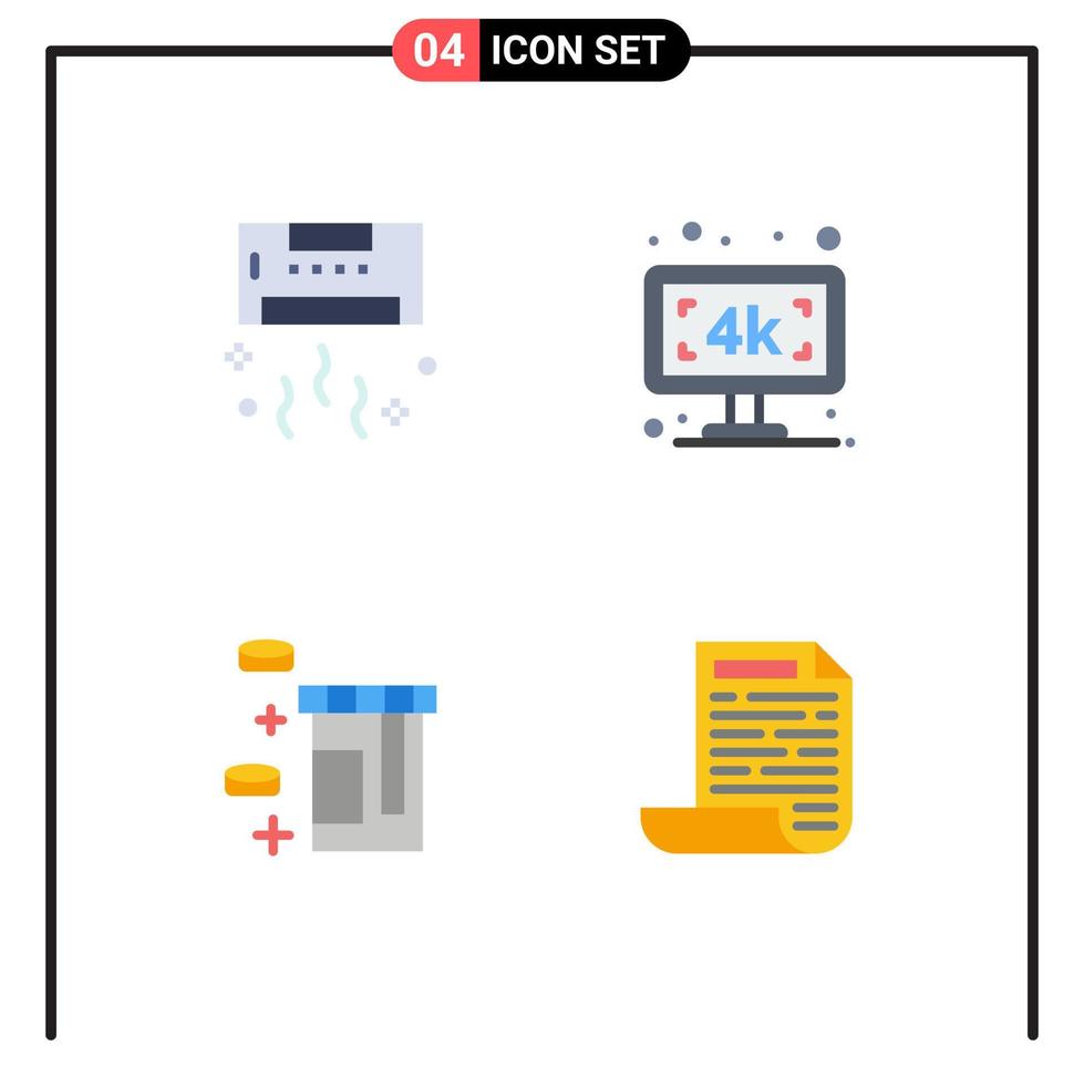 pacote de ícones planos de 4 símbolos universais de ar tablet verão smart tv elementos de design de vetores editáveis de saúde