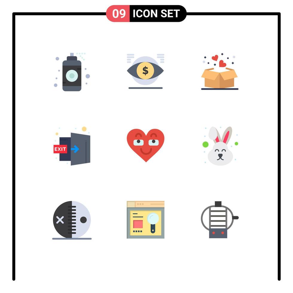 pacote de 9 sinais e símbolos modernos de cores planas para mídia impressa na web, como elementos de design vetorial editáveis muçulmanos da porta de visão de saída vetor