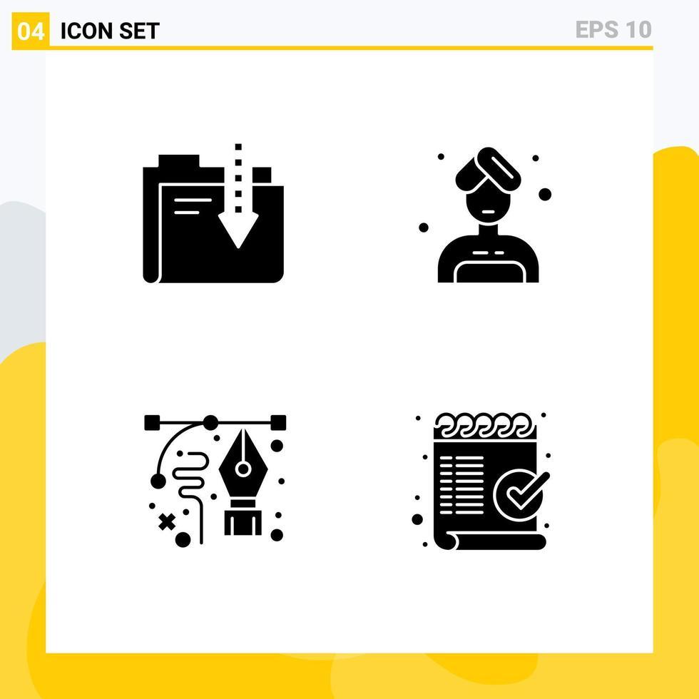 pacote de interface do usuário de 4 glifos sólidos básicos de design de arquivo baixar care pen editável elementos de design vetorial vetor