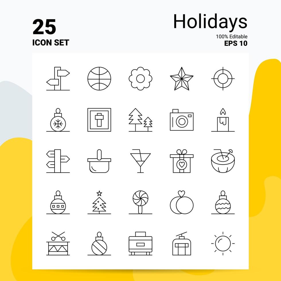 conjunto de ícones de 25 feriados 100 eps editáveis 10 arquivos de conceito de logotipo de negócios ideias de design de ícone de linha vetor