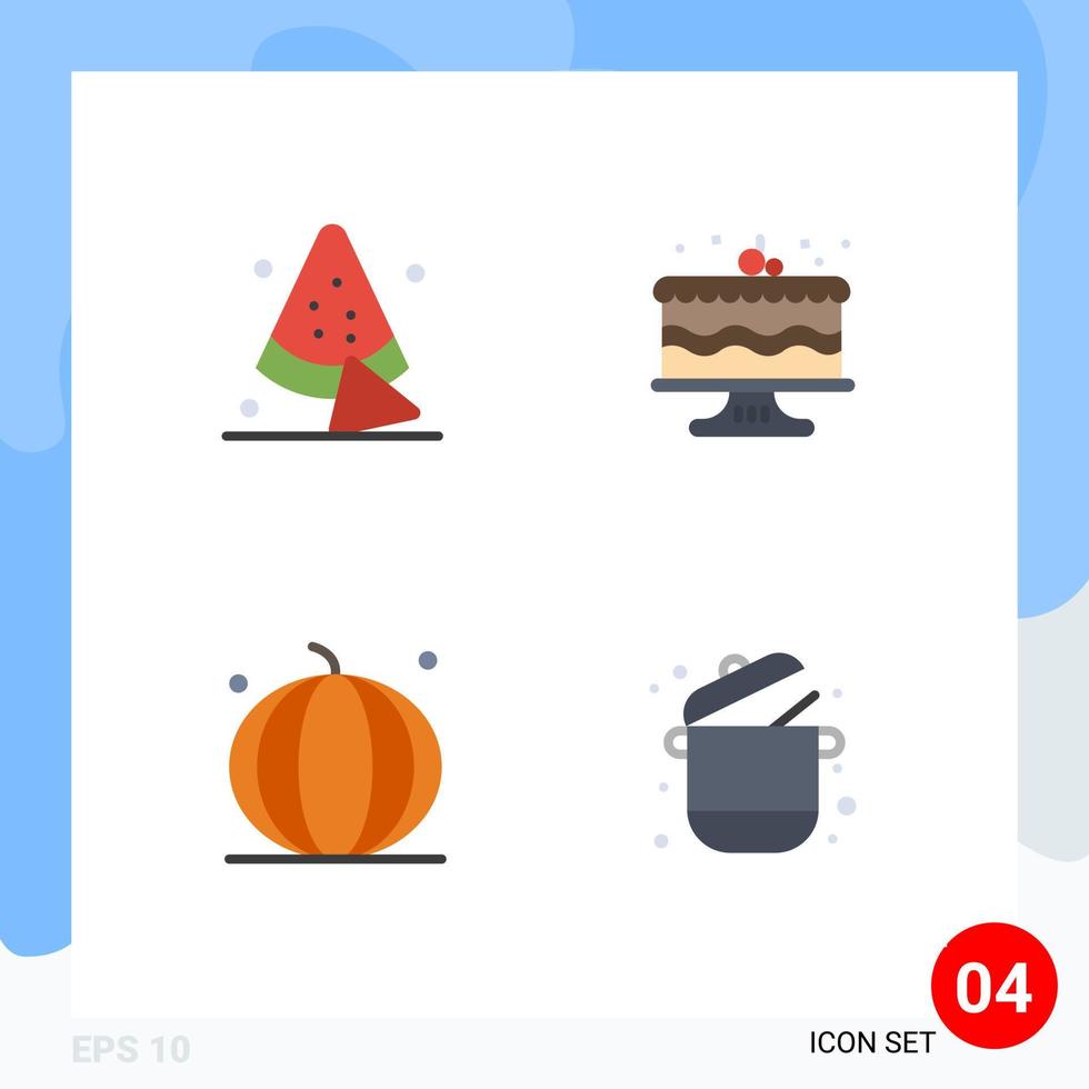 conjunto de 4 sinais de símbolos de ícones de interface do usuário modernos para legumes de festa de aniversário de abóbora de melancia elementos de design de vetores editáveis