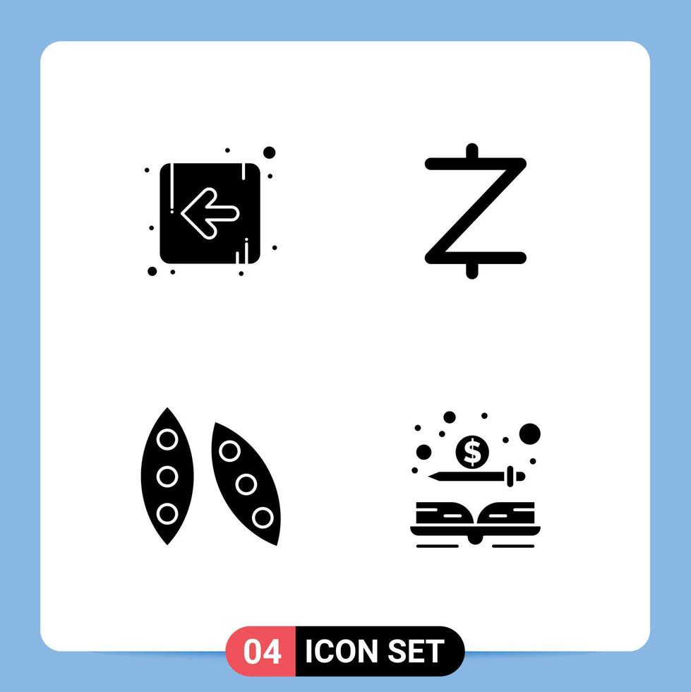pacote de interface de usuário de 4 glifos sólidos básicos de comida de flecha z moeda criptográfica orgânica elementos de design de vetores editáveis