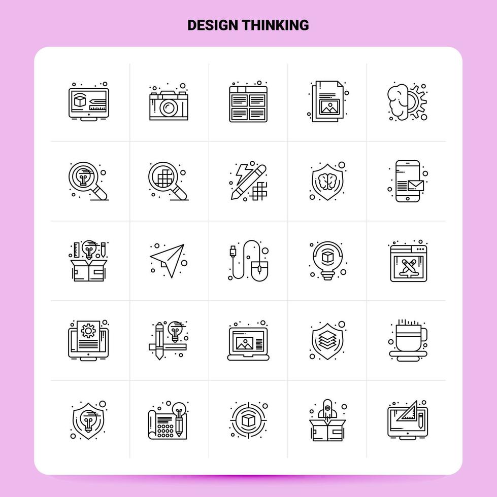 esboço 25 conjunto de ícones de pensamento de design vetor design de estilo de linha ícones pretos conjunto de pictograma linear pacote de ideias de negócios móveis e web design ilustração vetorial