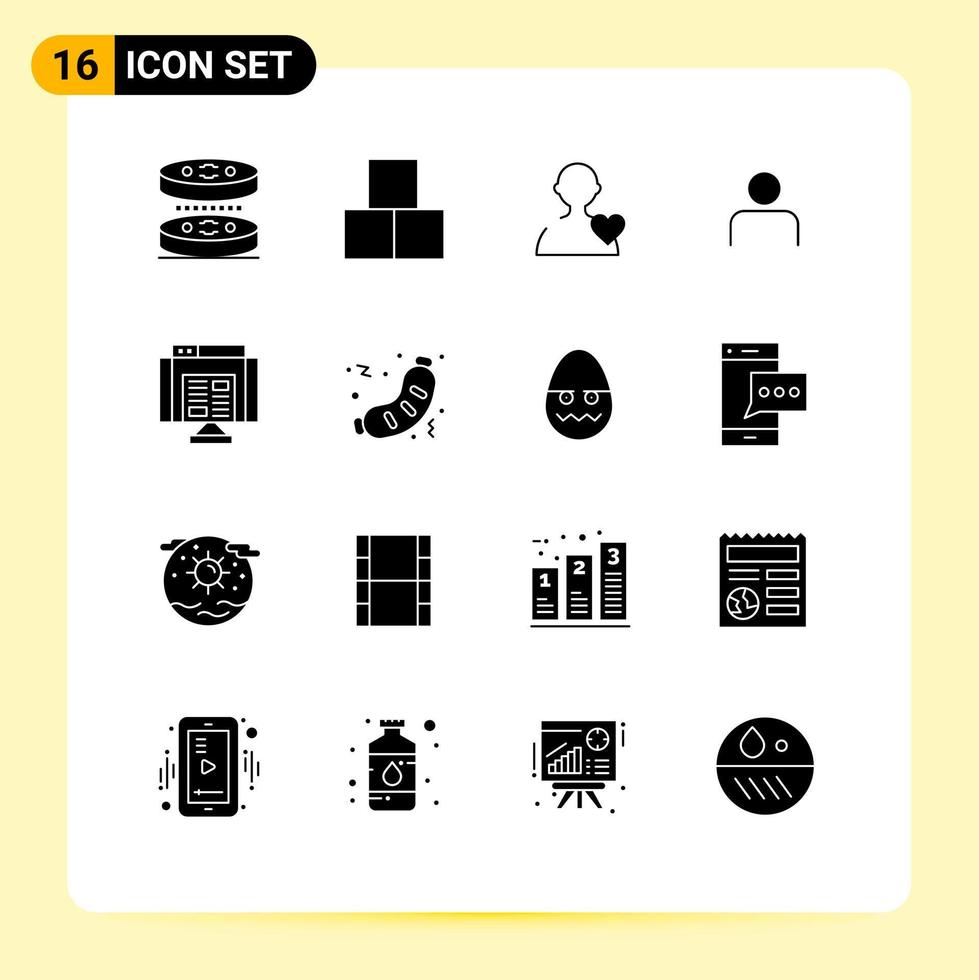 16 ícones criativos sinais e símbolos modernos do usuário do navegador define elementos de design de vetores editáveis