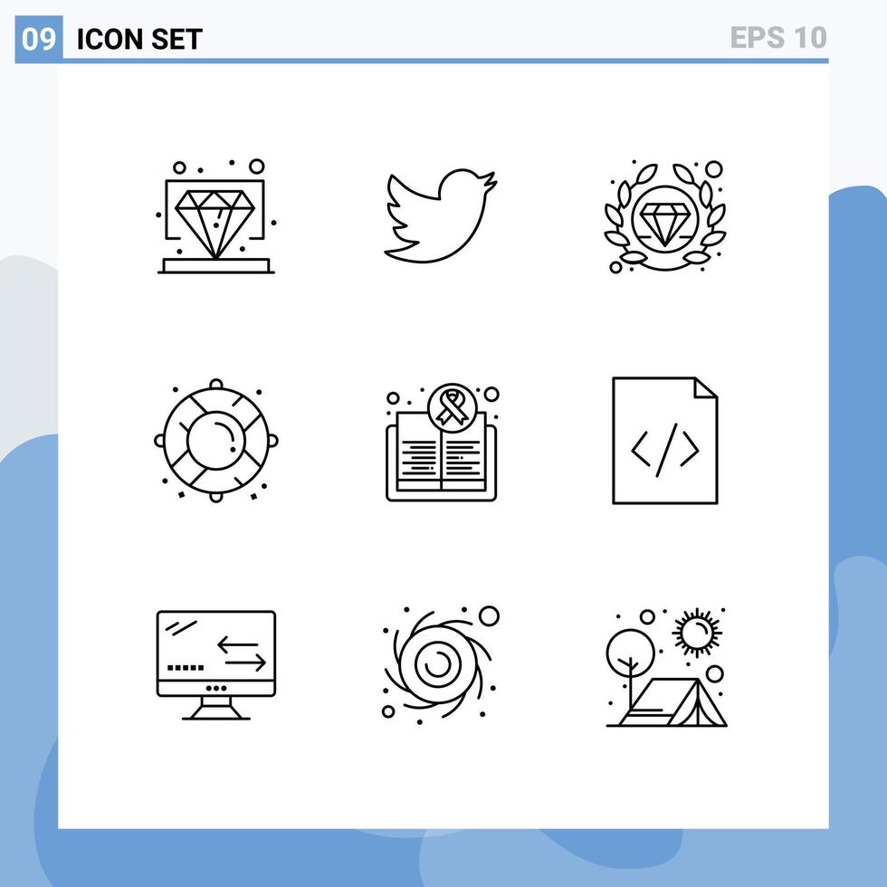 conjunto de 9 sinais de símbolos de ícones de interface do usuário modernos para o dia, consciência de qualidade, bóia de vida, elementos de design de vetores editáveis