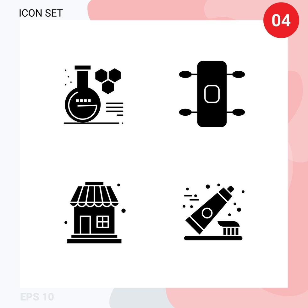 pacote de interface do usuário de 4 glifos sólidos básicos de química venda educação esporte escova de dentes editável elementos de design vetorial vetor