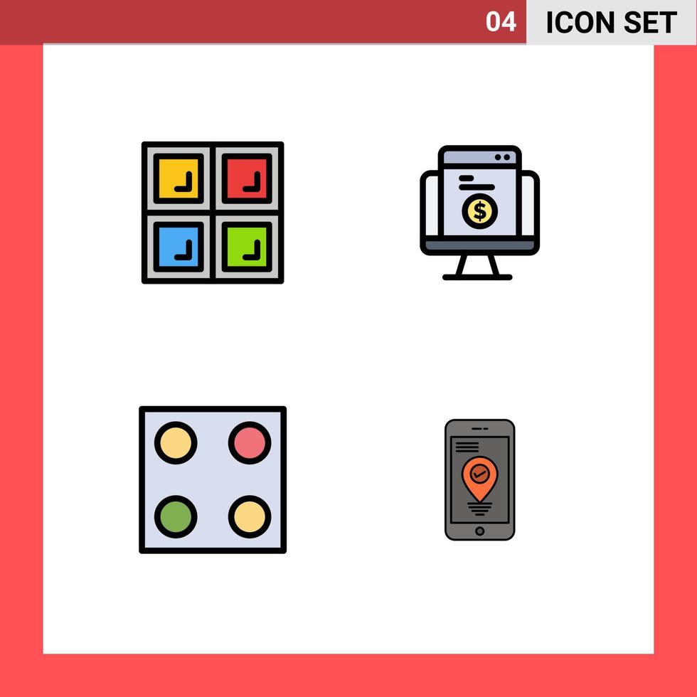 Pacote de cores planas de 4 linhas preenchidas de interface de usuário de sinais modernos e símbolos de construção cozinha pagamento comércio eletrônico navegação elementos de design de vetores editáveis