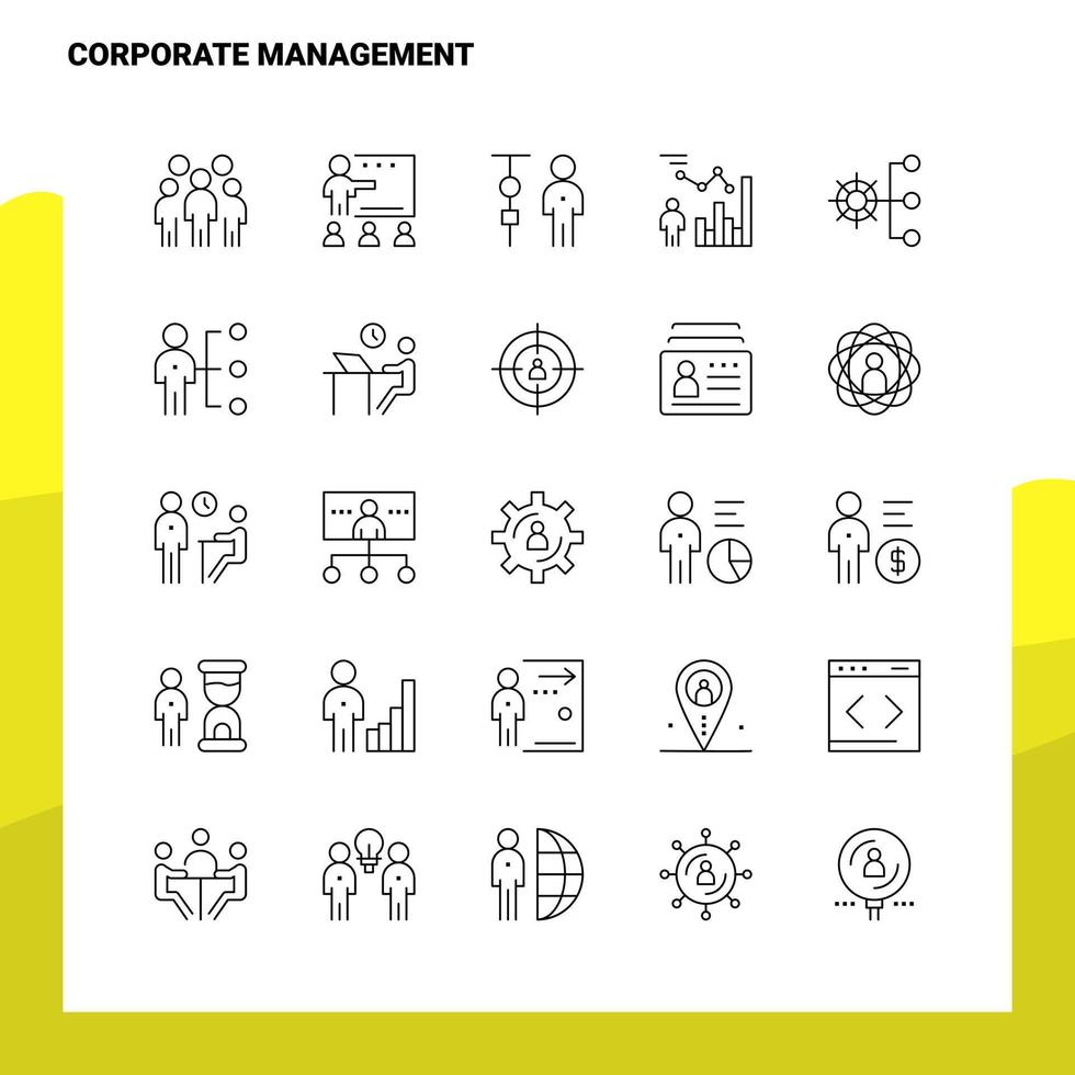 conjunto de ícones de linha de gerenciamento corporativo conjunto de 25 ícones design de estilo de minimalismo vetorial conjunto de ícones pretos pacote de pictograma linear vetor