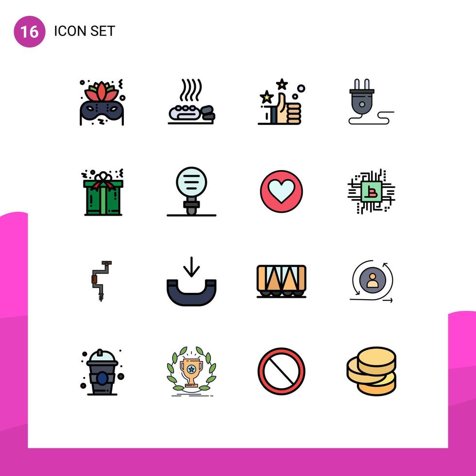 conjunto de 16 sinais de símbolos de ícones de interface do usuário modernos para presentes favoritos de natal fonte de alimentação elementos de design de vetores criativos editáveis de energia
