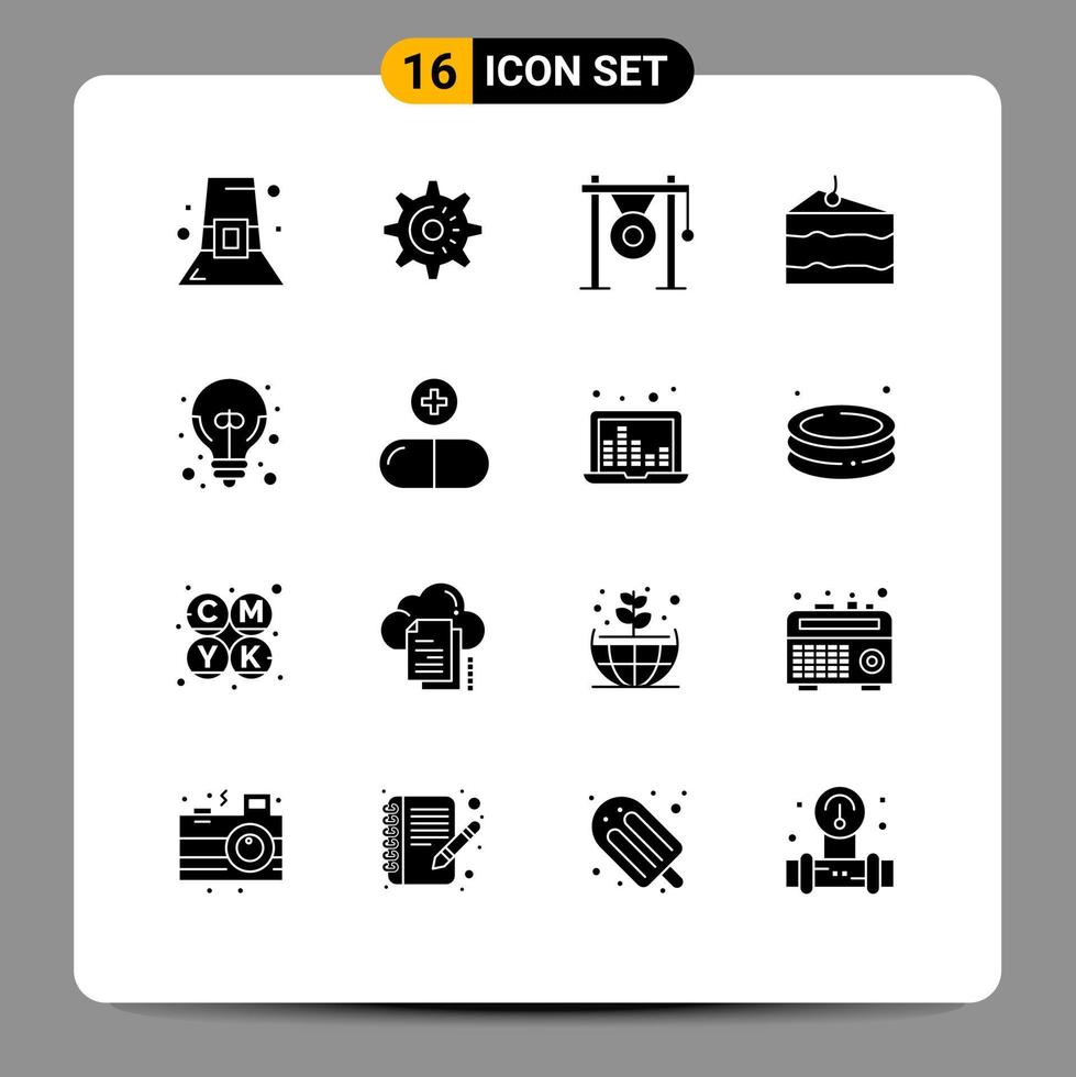 conjunto de 16 sinais de símbolos de ícones de interface do usuário modernos para grande ideia comer áudio bebida som editável elementos de design vetorial vetor