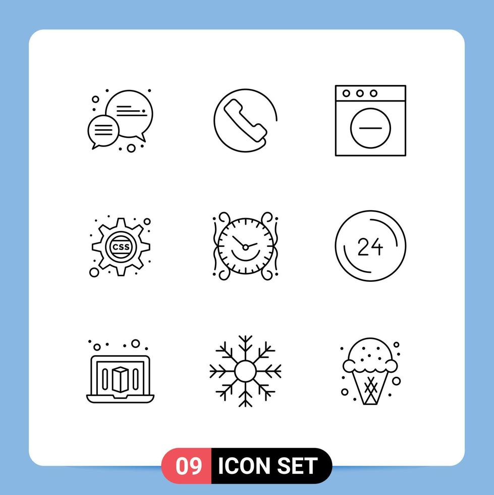 pacote de 9 contornos criativos de elementos de design de vetores editáveis de engrenagem css do mac time do relógio doméstico