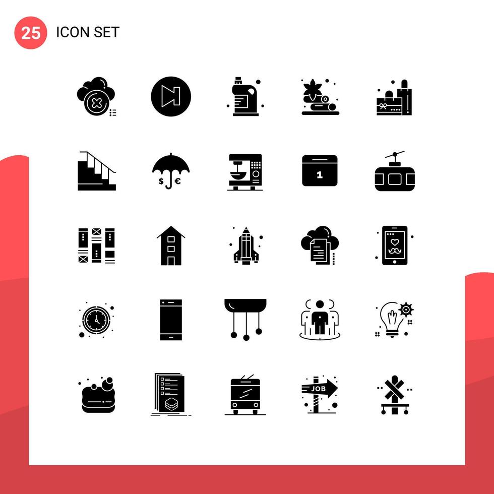 conjunto de glifos sólidos de interface móvel de 25 pictogramas de elementos de design de vetores editáveis de sauna limpa de lótus simples